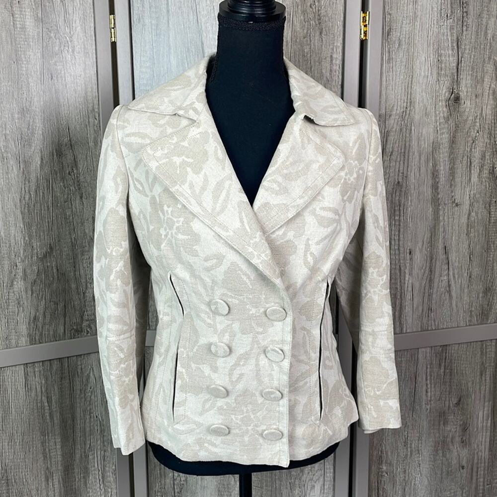 Mango Exclusive Edition floral linen blend double breasted blazer women’s XL